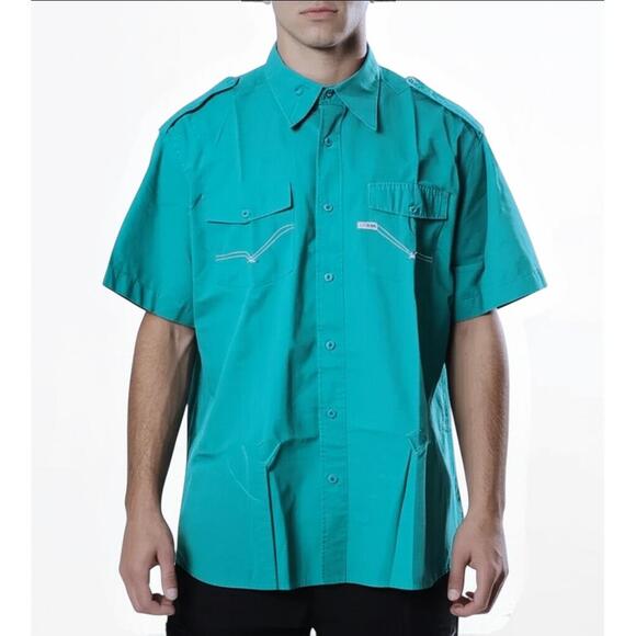 Rocawear Classic Mens Teal Turquoise Button Down Shirt Casual Streetwear 2XL - Picture 1 of 5